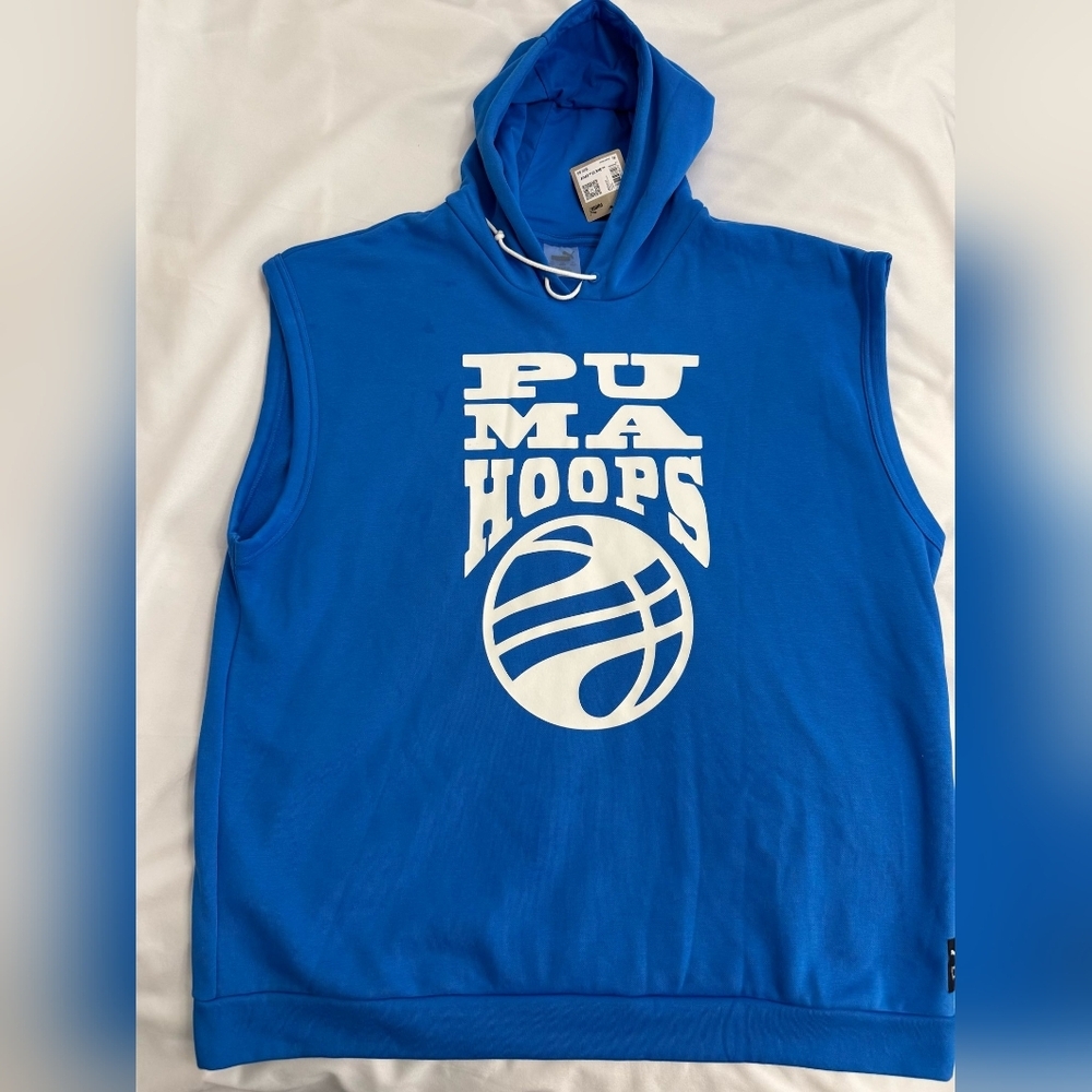 Puma Hoops Sleeveless Blue Basketball Hoodie- Big & Tall Size 3XLT NWT